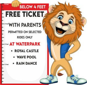 free entry for children below 3.3 feet tall when accompanied by parents. Permitted on selected rides at water park