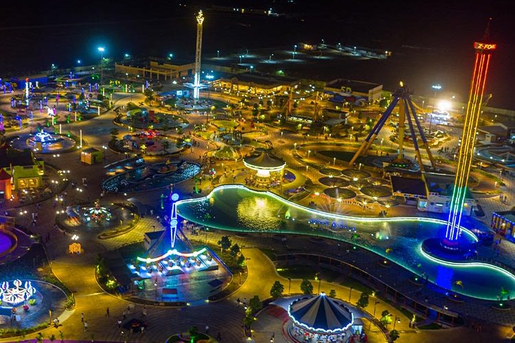 Top view of Amusement Park at Night